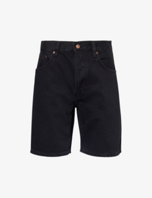 Shop Nudie Jeans Men's Aged Black Seth Brand-patch Regular-fit Denim Shorts
