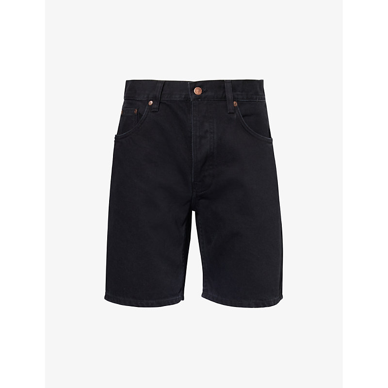 Nudie Jeans Mens Aged Black Seth Brand-patch Regular-fit Denim Shorts
