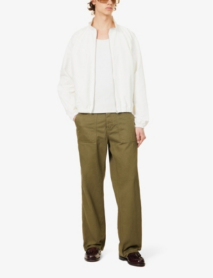 Shop Nudie Jeans Men's Olive Tuff Tony Regular-fit Wide-leg Cotton Trousers