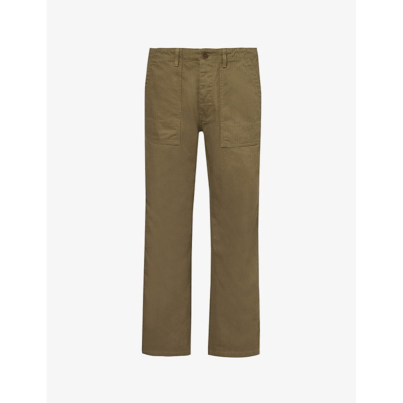 Shop Nudie Jeans Men's Olive Tuff Tony Regular-fit Wide-leg Cotton Trousers