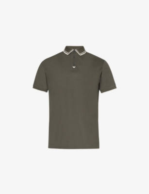 EMPORIO ARMANI: Contrast-piping short-sleeve cotton-piqué polo shirt