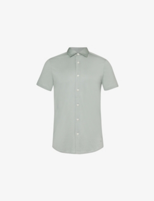 EMPORIO ARMANI: Brand-patch curved-hem woven shirt