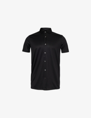 EMPORIO ARMANI: Brand-patch curved-hem woven shirt