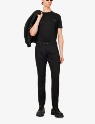 Shop Emporio Armani Men's Nero Brand-print Short-sleeve Woven-blend T-shirt