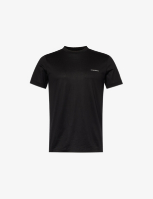 Shop Emporio Armani Men's Nero Brand-print Short-sleeve Woven-blend T-shirt