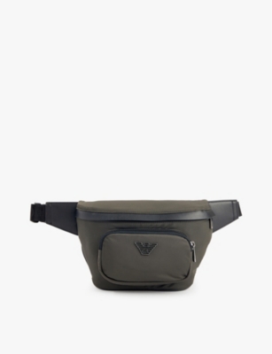 Shop Emporio Armani Mens  Brand-plaque Recycled-nylon Bumbag In Verde Militare