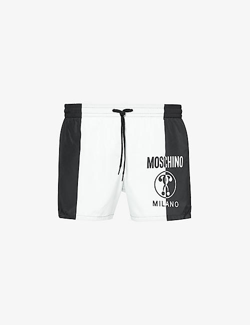 MOSCHINO: Branded-print drawstring-waist swim shorts