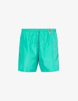 Shop Moschino Men's Green Branded-hardware Drawstring-waist Swim Shorts