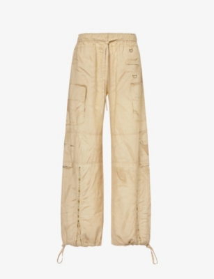 Shop Acne Studios Women's Oat Beige Paginol Linen And Cotton-blend Cargo Trousers