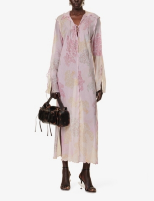 Shop Acne Studios Women's Pink Daftan Floral-print Cotton And Silk-blend Maxi Dress