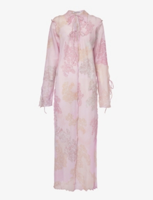 Acne Studios Womens Pink Daftan Floral-print Cotton And Silk-blend Maxi Dress