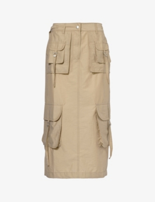 Shop Acne Studios Women's Beige Ilanta Cargo-pocket Cotton-blend Midi Skirt
