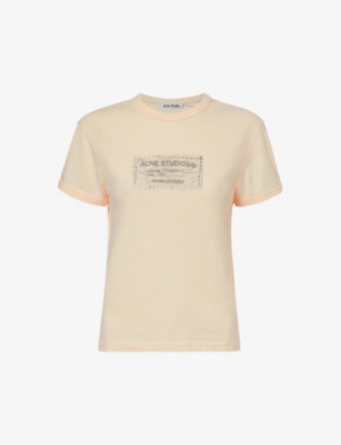 Shop Acne Studios Women's Light Orange Etza Brand-print Cotton-jersey T-shirt
