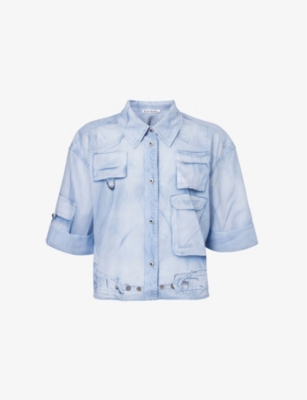 Shop Acne Studios Women's Light Blue Shona Cargo-pocket Cotton Shirt