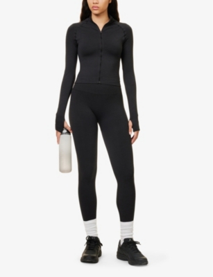 We Are Tala Womens Black Marl Sculpt Seamless Panelled Stretch-recycled Nylon And Polyester Jacket In Black Marl