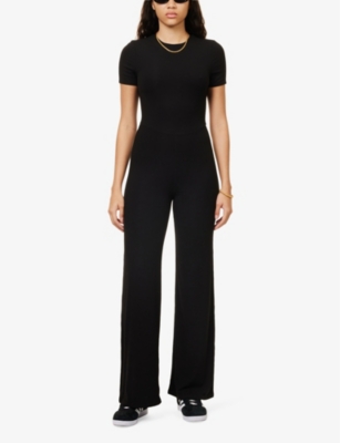 Shop We Are Tala Omens Shadow Black 365 Wide-leg Stretch-woven Jersey Jumpsuit