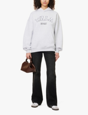 Shop We Are Tala Omens Grey Marl Volly Logo-appliqué Cotton-blend Hoody Xl