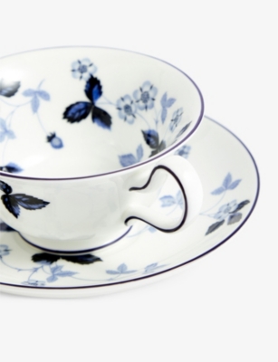 Shop Wedgwood Wild Strawberry Floral-print Bone-china Teacup And Saucer