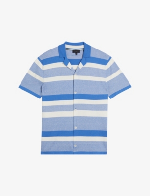 TED BAKER: Ako striped short-sleeve knitted cotton and cashmere-blend shirt