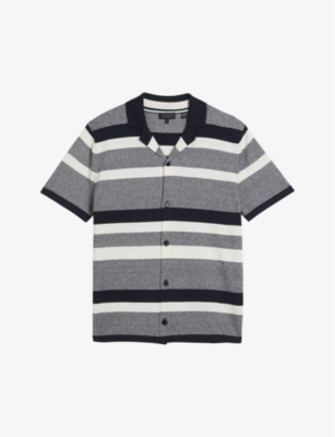 TED BAKER: Ako striped short-sleeve knitted cotton and cashmere-blend shirt