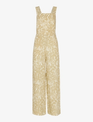 Shop Whistles Women's Khaki/olive Tropical-print Wide-leg Woven Jumpsuit