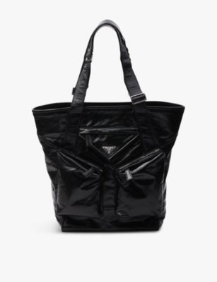 PRADA: Brand-plaque flap-pocket leather tote bag