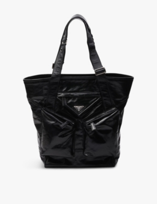 Prada Triangle-logo Leather Tote Bag In Black