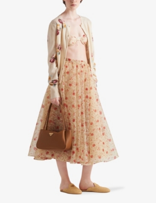 PRADA: Poppy-print fitted nylonette bra