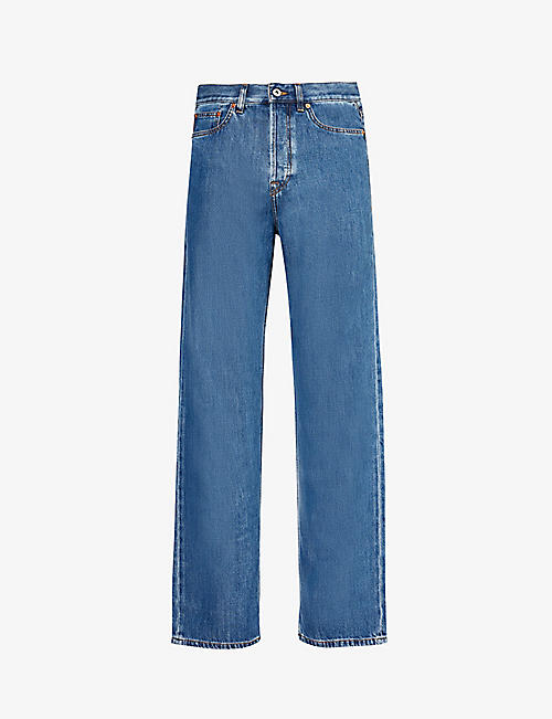 VALENTINO: Brand-patch contrast-stitch regular-fit straight-leg jeans