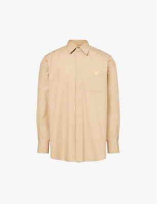 Valentino Mens Duna Branded-hardware Patch-pocket Regular-fit Cotton Shirt