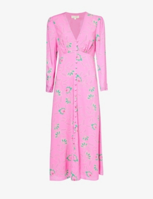 Shop Aspiga Women's Waterlily Pink Claudia Floral-print Rouleaux-button Woven Midi Dress