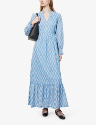 Shop Aspiga Women's Geranium Blue/white Emmeline Floral-print Organic-cotton Maxi Dress