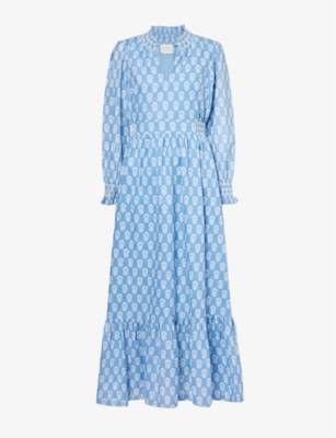 Shop Aspiga Womens Geranium Blue/white Emmeline Floral-print Organic-cotton Maxi Dress