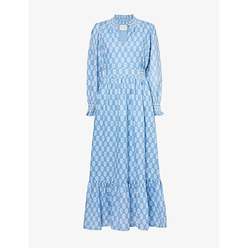 Aspiga Emmeline Floral-print Organic-cotton Maxi Dress In Geranium Blue/white