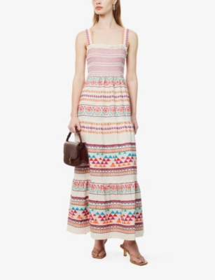 Shop Aspiga Womens Ecru/multi Jacquard Embroidered Cotton-poplin Maxi Dress