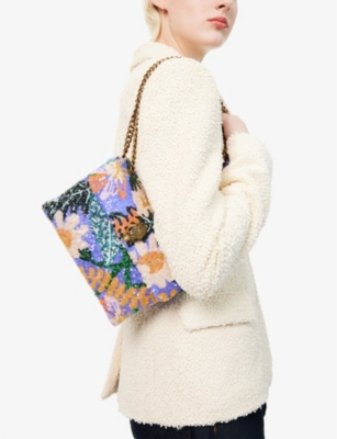 Shop Kurt Geiger London Women'skensington Sequin-embellished Woven Shoulder Bag In Multi