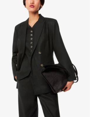Shop Whistles Women's Black Lindsey V-neck Linen And Cotton Waistcoat