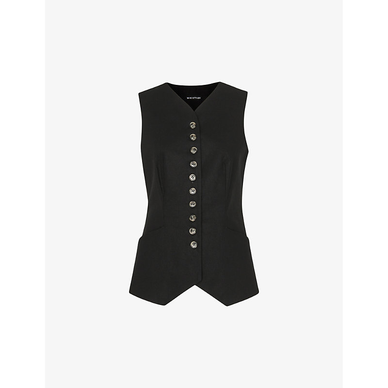 Whistles Womens Black Lindsey V-neck Linen And Cotton Waistcoat
