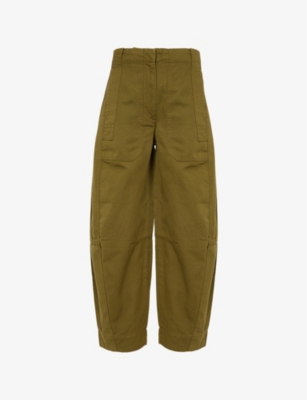 ME AND EM: Exposed-stitching high-rise wide-leg cotton and linen-blend cargo trousers