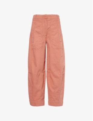 ME AND EM: Exposed-stitching high-rise wide-leg cotton and linen blend cargo trousers