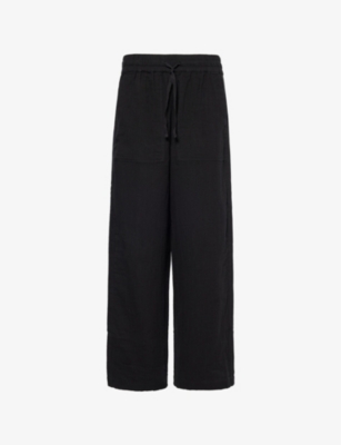 ME AND EM: Cheesecloth-texture relaxed-fit high-rise wide-leg cotton trousers