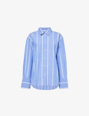 ME AND EM: Striped long-sleeved relaxed-fit cotton-poplin shirt