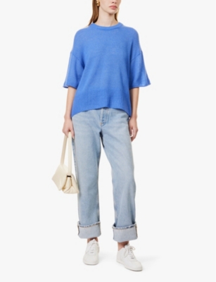Me And Em Womens Forget-me-not Blue Round-neck Relaxed-fit Wool, Cashmere And Silk-blend Jumper In Forget-me-not Blue