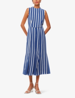 Shop Whistles Women's Blue/multi Crinkle Stripe-print Sleeveless Woven Midi Dress