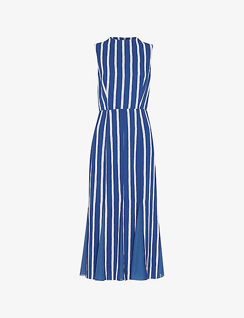 WHISTLES: Crinkle stripe-print sleeveless woven midi dress