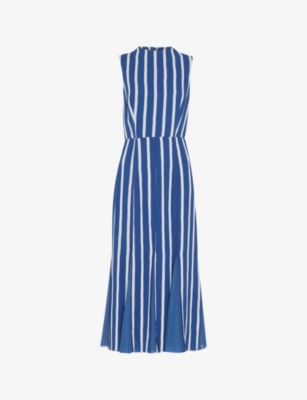Shop Whistles Womens Blue/multi Crinkle Stripe-print Sleeveless Woven Midi Dress