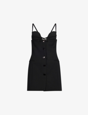 Shop Nensi Dojaka Women's Black Button-down Cut-out Crepe Mini Dress