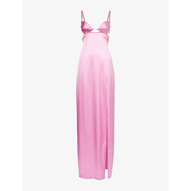Nensi Dojaka Womens Pink Split-hem Sweetheart-neckline Satin Gown