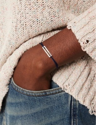 LE GRAMME: Engraved-logo sterling-silver and cord bracelet