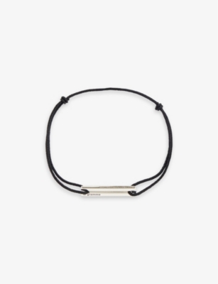 Shop Le Gramme Men's Black Engraved-logo Sterling-silver And Cord Bracelet